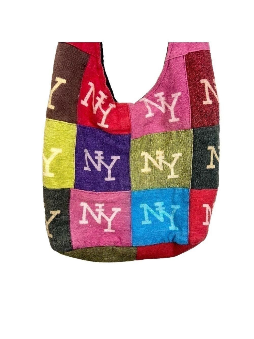 New York multi colour patchwork crossbody bag